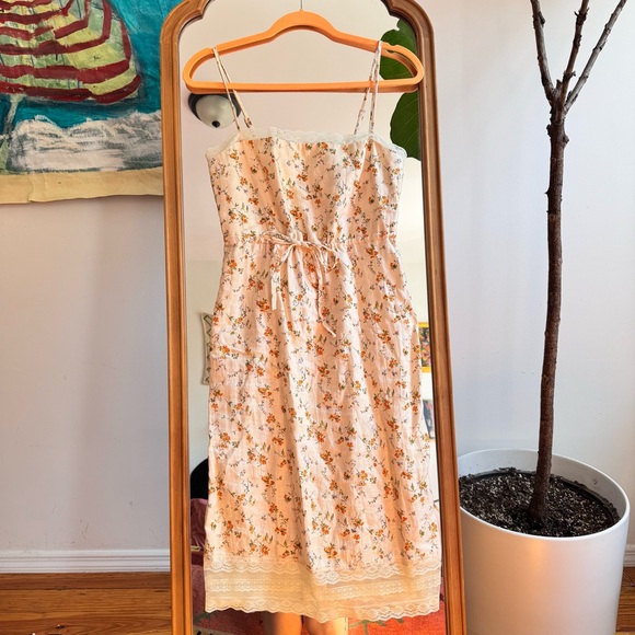 NWOT Reformation Julius Neena Linen Dress Butter Yellow Floral Size 2 Midi - Picture 6 of 9